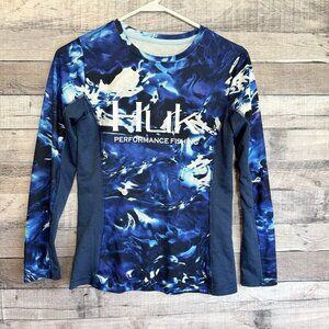 Huk Boys Hybrid Long Sleeve Fishing Pullover Blue Size Small